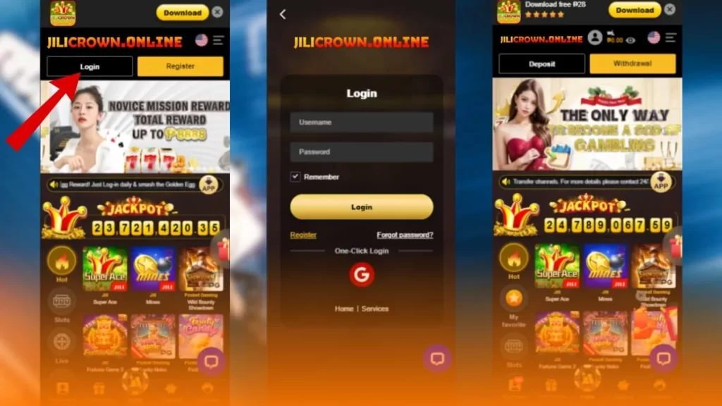 Jilicrown Casino Login Form