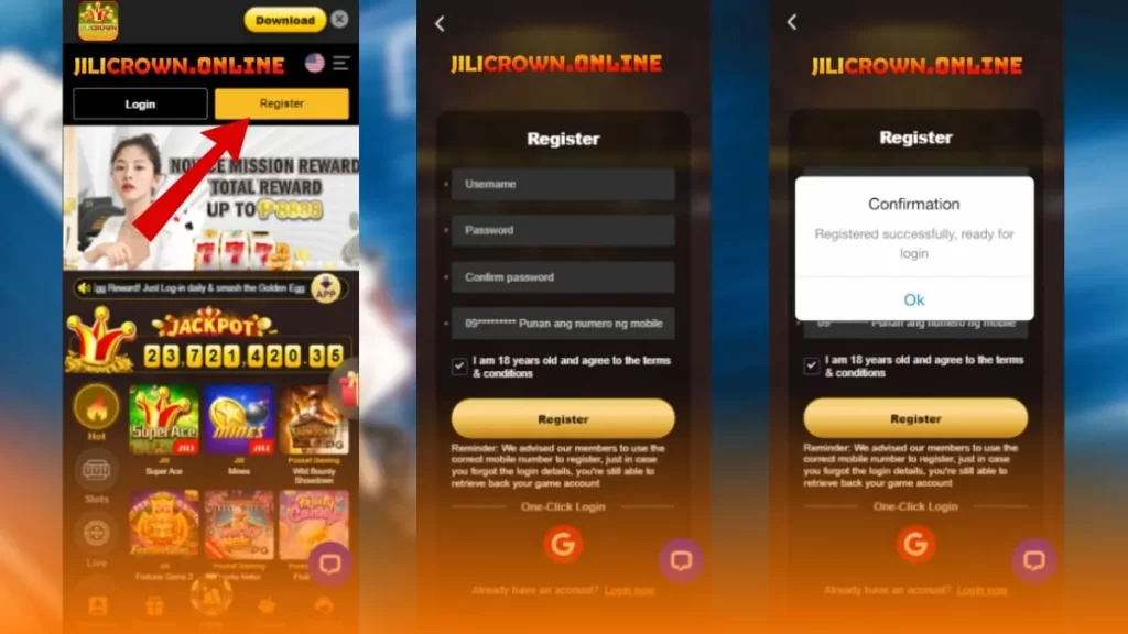 Jilicrown Casino Register Form